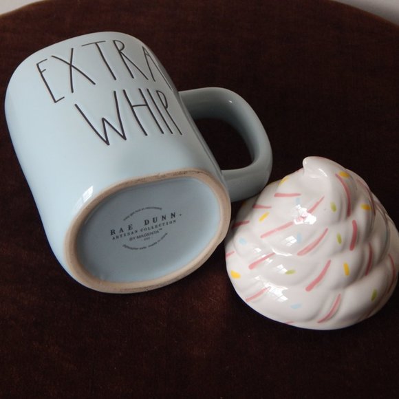 NEW Rae Dunn Artisan Collection EXTRA WHIP Blue Mug w/ Whipped Cream Topper Set - Picture 6 of 6